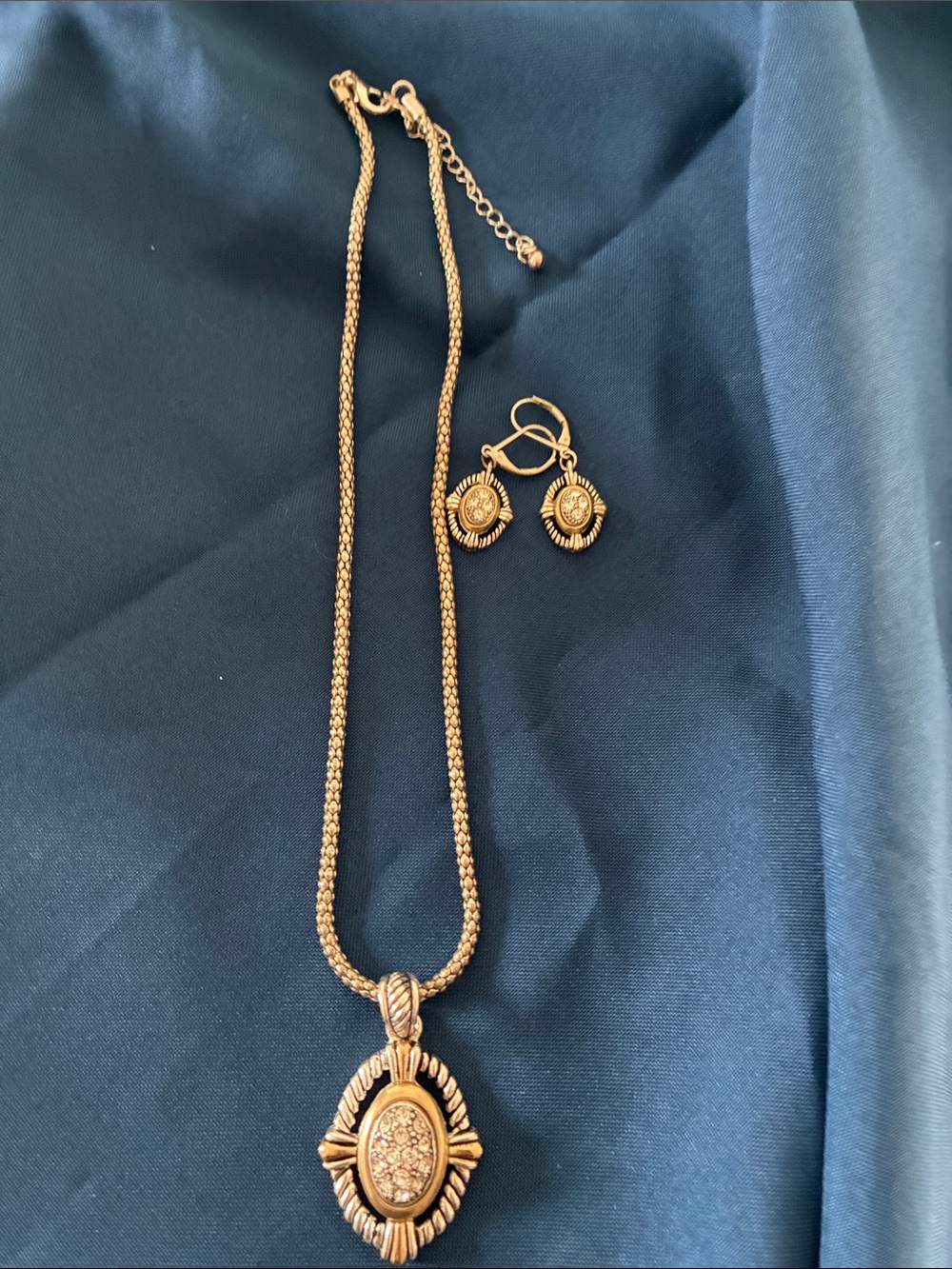 Style & Co. Gold-Tone Textured Oval Pendant Necklace with Matching Earrings